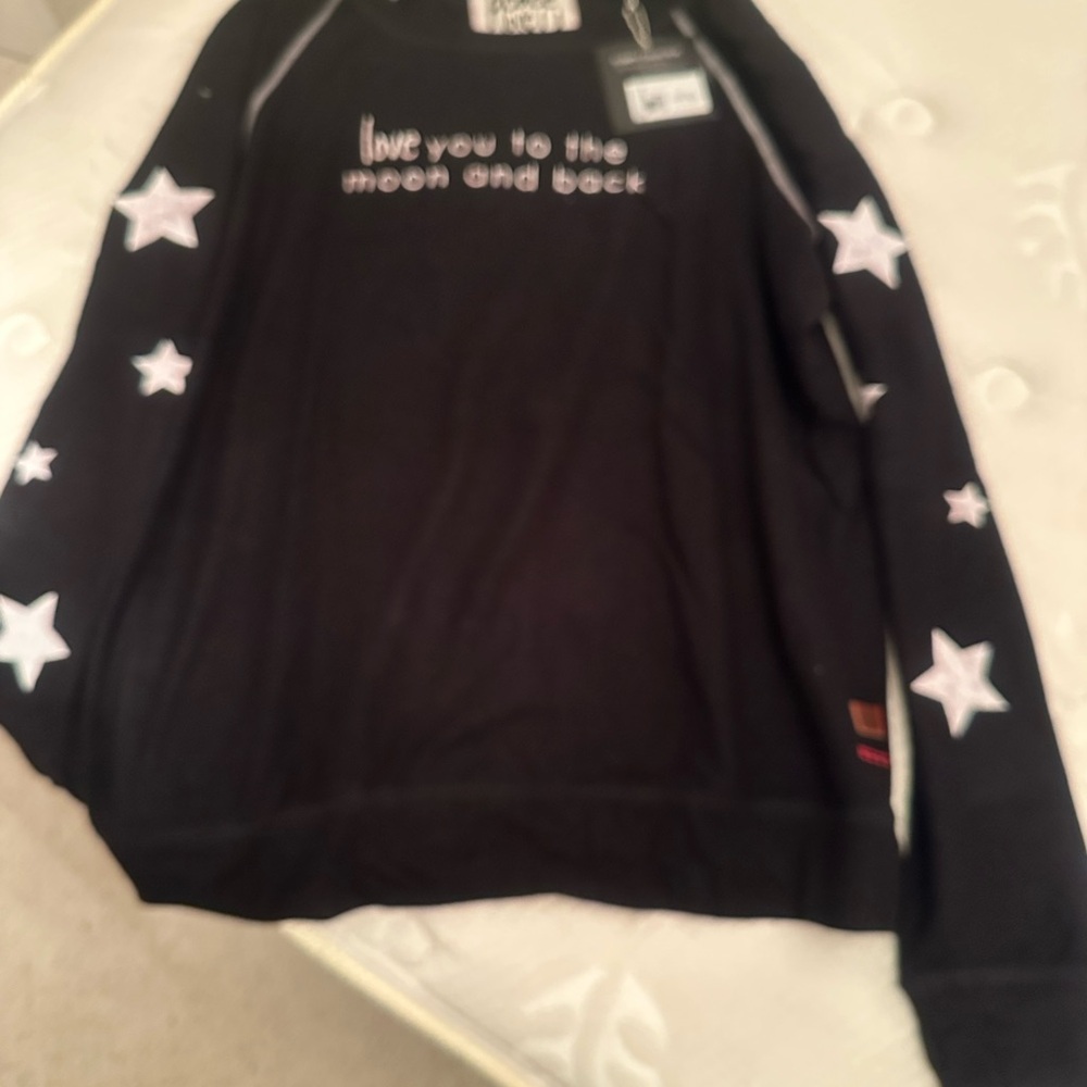Black Sweatshirt with White Stars peace love world love you to the moon